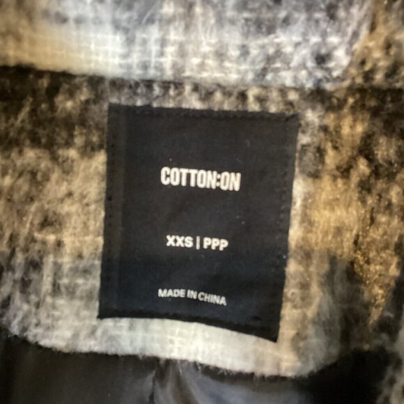 Cotton:On Longline Maxi Coat Women's Sz XXS Black & White Plaid #328A - Picture 8 of 11